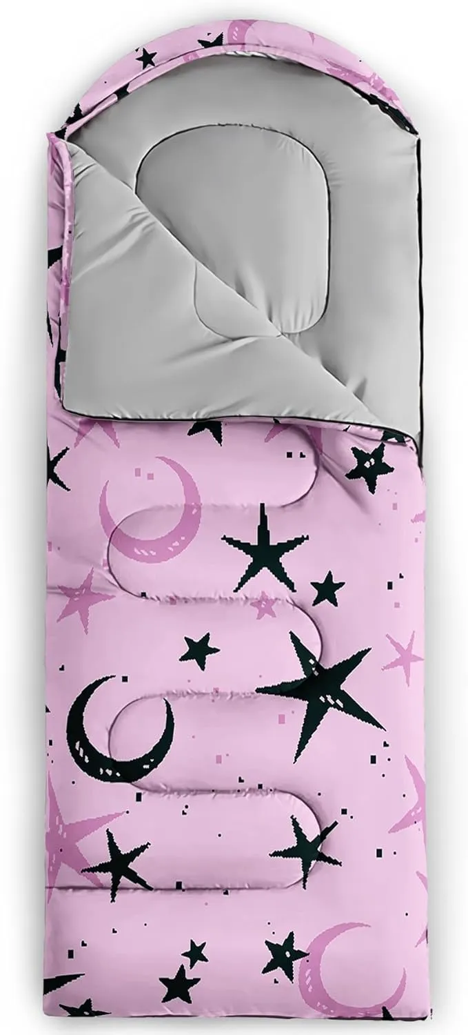 Axolotl Moon Stars Sleeping Bag for Kids–Lightweight Warm Cold Weather Sleeping Bags,Waterproof Portable Sleeping Bag for Camping Backpacking Outdoor Indoor 3-4 Seasons,Sleeping Bag for Hiking,Pink