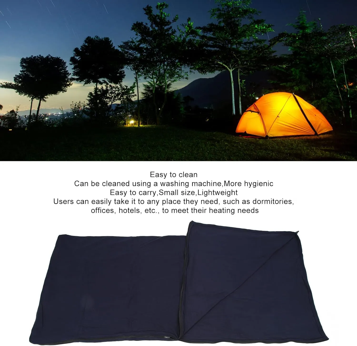 AYNEFY Mountaineering Camping Camping Sleeping Bags, Zipper Camping Blanket Multifunctional Easy to Clean Soft Touch for Camping Fleece Sleeping Bag Liner, Thickened Mountaineering