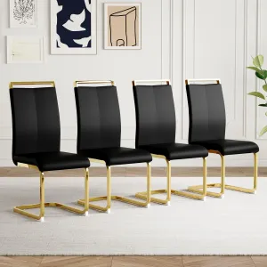 AZmac Modern Leather Dining Chairs Set of 4,Armless Kitchen Chairs,Dining Room Chairs with Upholstered Padded Seat and Sturdy Gold Legs for Dining Room,Kitchen (Set of 4, Black-Gold Leg)
