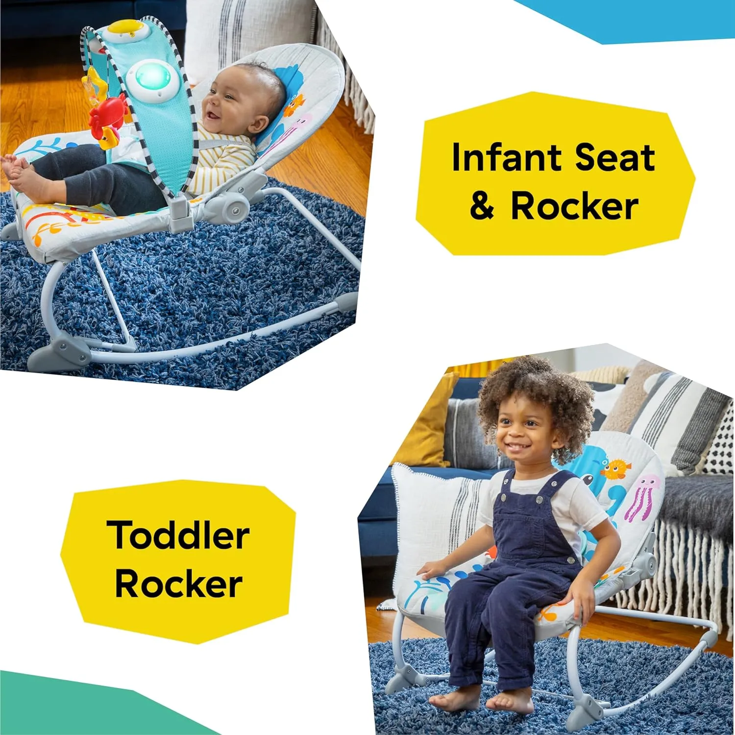 Baby Einstein Ocean Explorers Kick to It Opus Musical Infant to Toddler Rocker, Baby Chair, Baby-Activated Music and Lights, Ages 0-30 Months