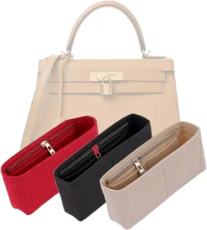 Bag Organizer for Hermes Kelly 25 Handbag (25L x 19H x 9D cm)|Handmade Custom Bag Insert|2mm Felt Bag Liner|Women Handbag Shaper (Black, Style B: Side Zipper)