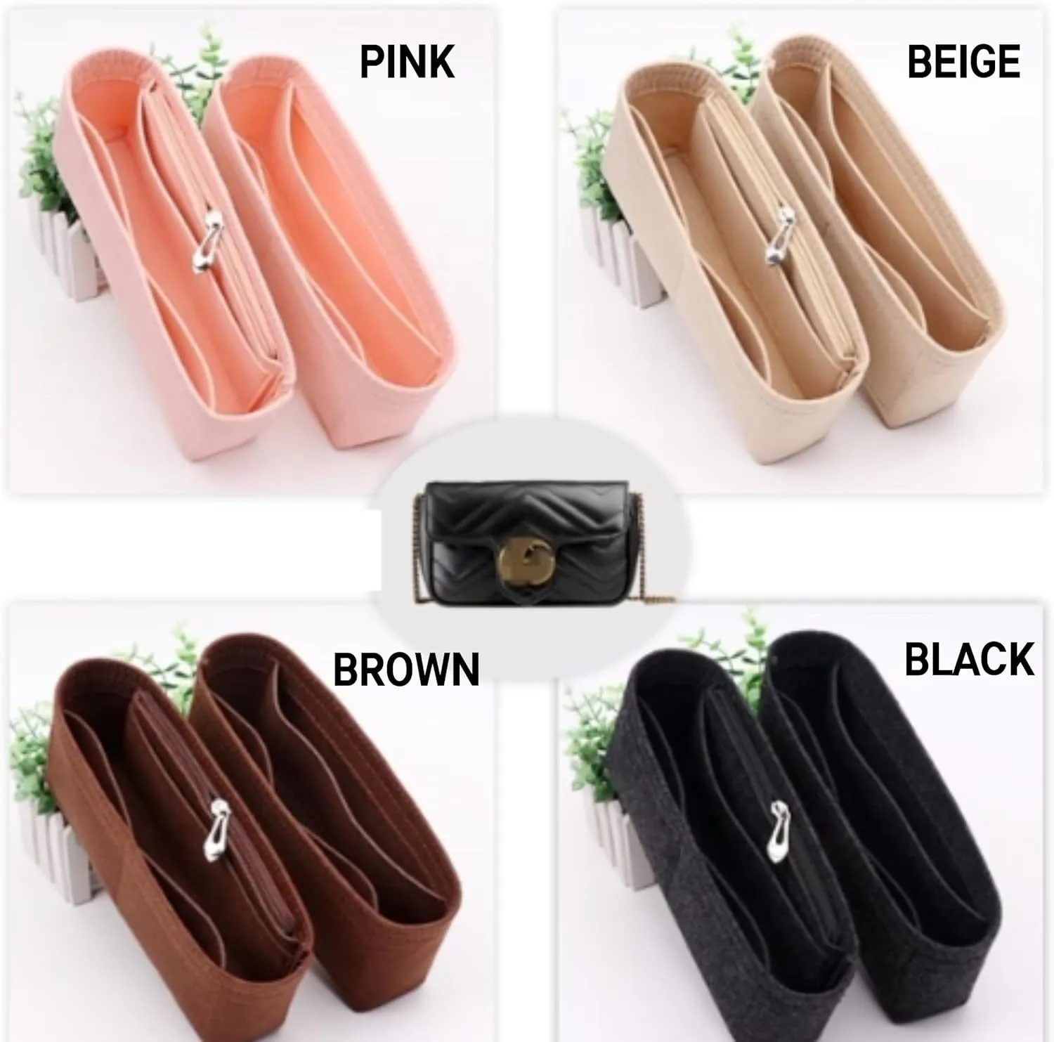 Bag Organizer for Hermes Kelly 25 Handbag (25L x 19H x 9D cm)|Handmade Custom Bag Insert|2mm Felt Bag Liner|Women Handbag Shaper (Black, Style B: Side Zipper)
