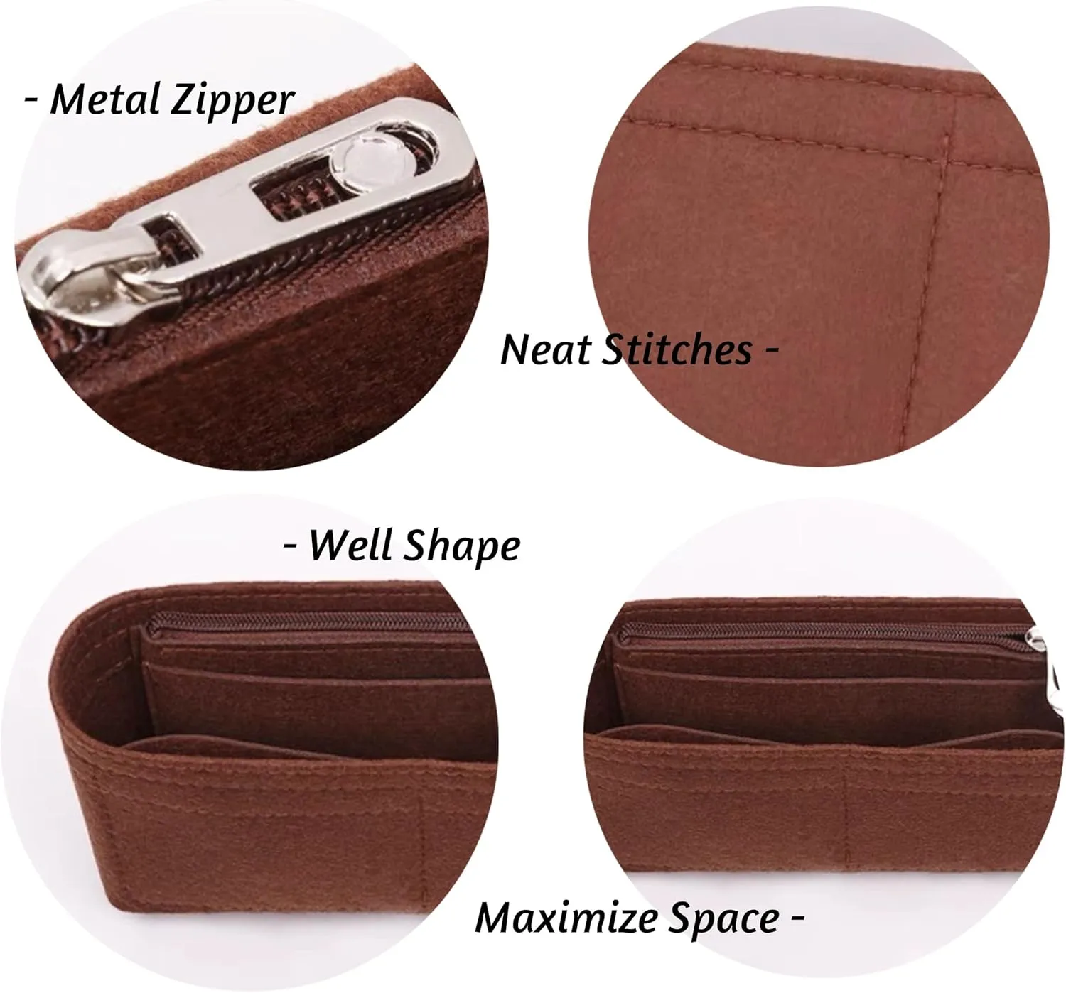 Bag Organizer for Hermes Kelly 25 Handbag (25L x 19H x 9D cm)|Handmade Custom Bag Insert|2mm Felt Bag Liner|Women Handbag Shaper (Black, Style B: Side Zipper)