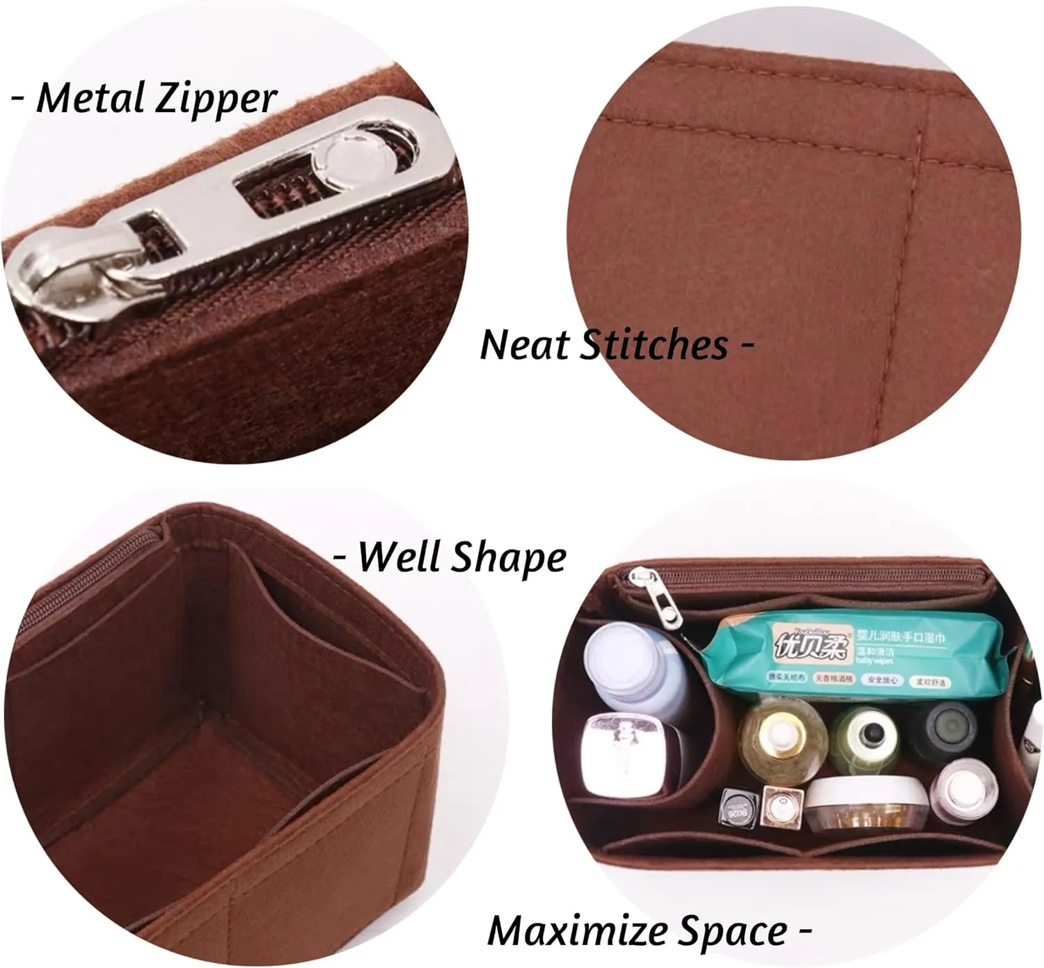 Bag Organizer for LV Nice Mini Bag (20L x 13.5H x 12D cm)|Handmade Custom Bag Insert|2mm Felt Bag Liner|Women Handbag Shaper (Coffee, Style B)