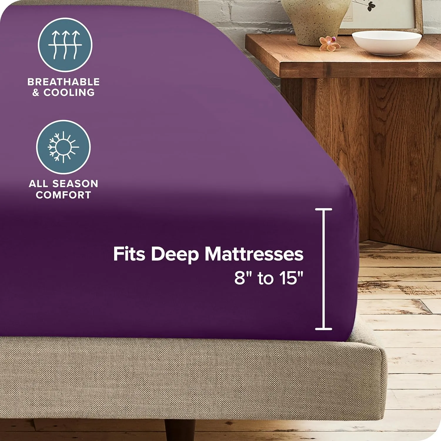 Bare Home 2-Pack Fitted Bottom Sheets Queen - Premium 1800 Ultra-Soft Wrinkle Resistant Microfiber - Deep Pocket (Queen, Plum)
