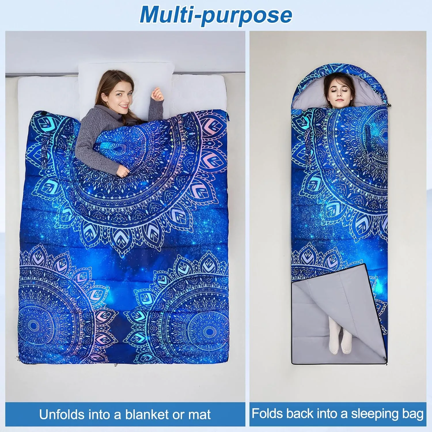 Basumee Sleeping Bags for Adults 3 Season Warm Cool Weather Wearable Camping Sleeping Bag with Compression Bag Portable Backpacking Hiking Camping Essential for Women Men Kids Teens