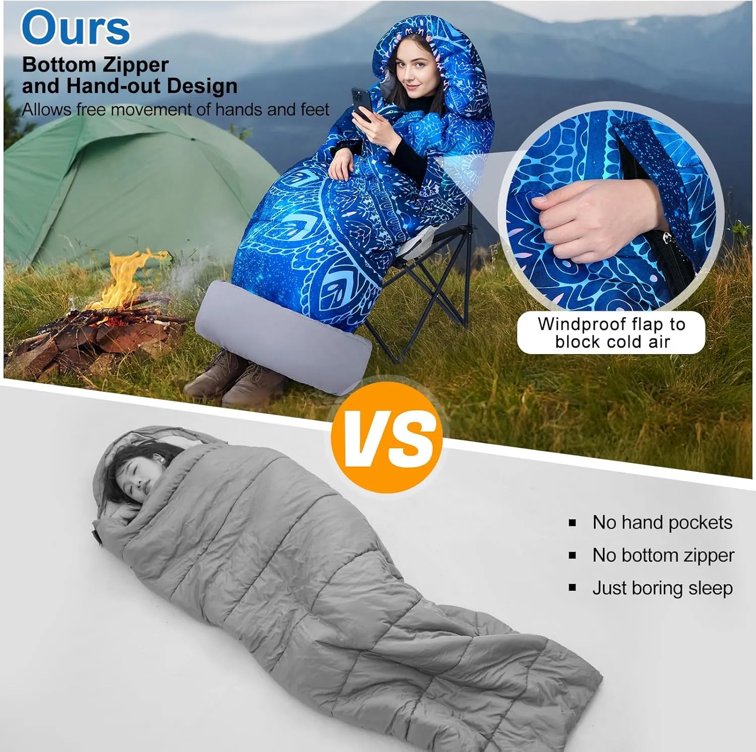 Basumee Sleeping Bags for Adults 3 Season Warm Cool Weather Wearable Camping Sleeping Bag with Compression Bag Portable Backpacking Hiking Camping Essential for Women Men Kids Teens