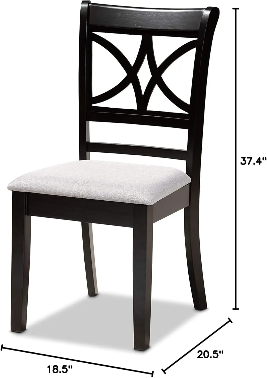 Baxton Studio Clarke Dining Chair Set - Grey Fabric Upholstered, Espresso Brown Wooden Frame, 4-Piece