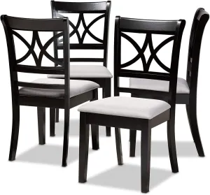 Baxton Studio Clarke Dining Chair Set - Grey Fabric Upholstered, Espresso Brown Wooden Frame, 4-Piece
