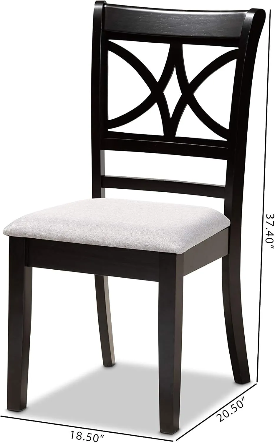 Baxton Studio Clarke Dining Chair Set - Grey Fabric Upholstered, Espresso Brown Wooden Frame, 4-Piece