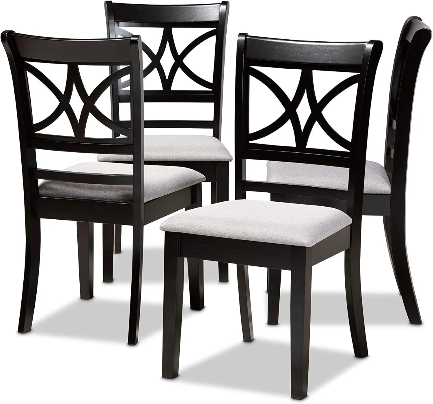 Baxton Studio Clarke Dining Chair Set - Grey Fabric Upholstered, Espresso Brown Wooden Frame, 4-Piece