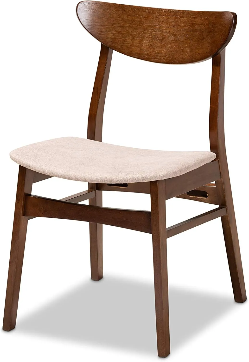 Baxton Studio Philip Mid-Century Modern Transitional Light Beige Fabric Upholstered and Walnut Brown Finished Wood 5-Piece Dining Set