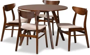 Baxton Studio Philip Mid-Century Modern Transitional Light Beige Fabric Upholstered and Walnut Brown Finished Wood 5-Piece Dining Set