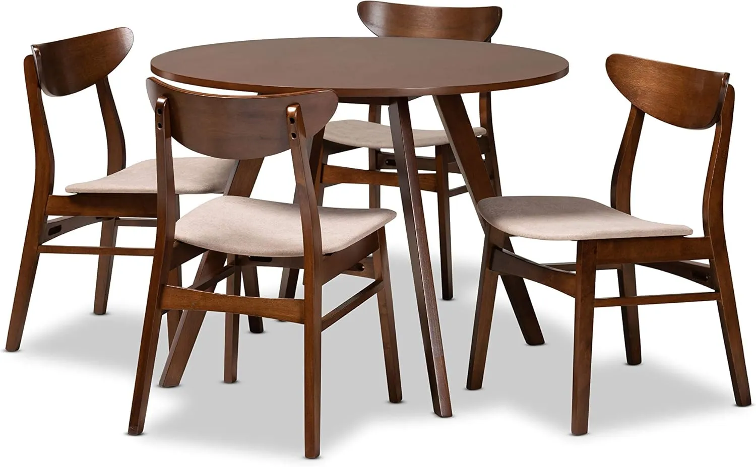 Baxton Studio Philip Mid-Century Modern Transitional Light Beige Fabric Upholstered and Walnut Brown Finished Wood 5-Piece Dining Set