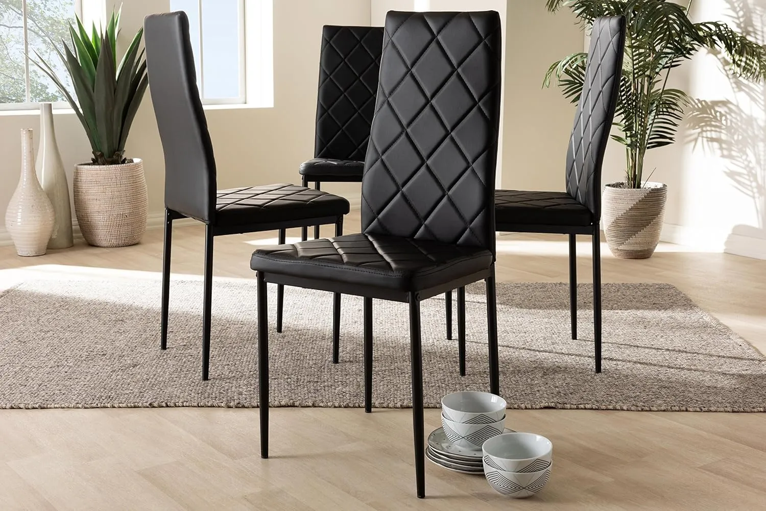 Baxton Studio Roanne 4-PC Dining Chair Set, Black