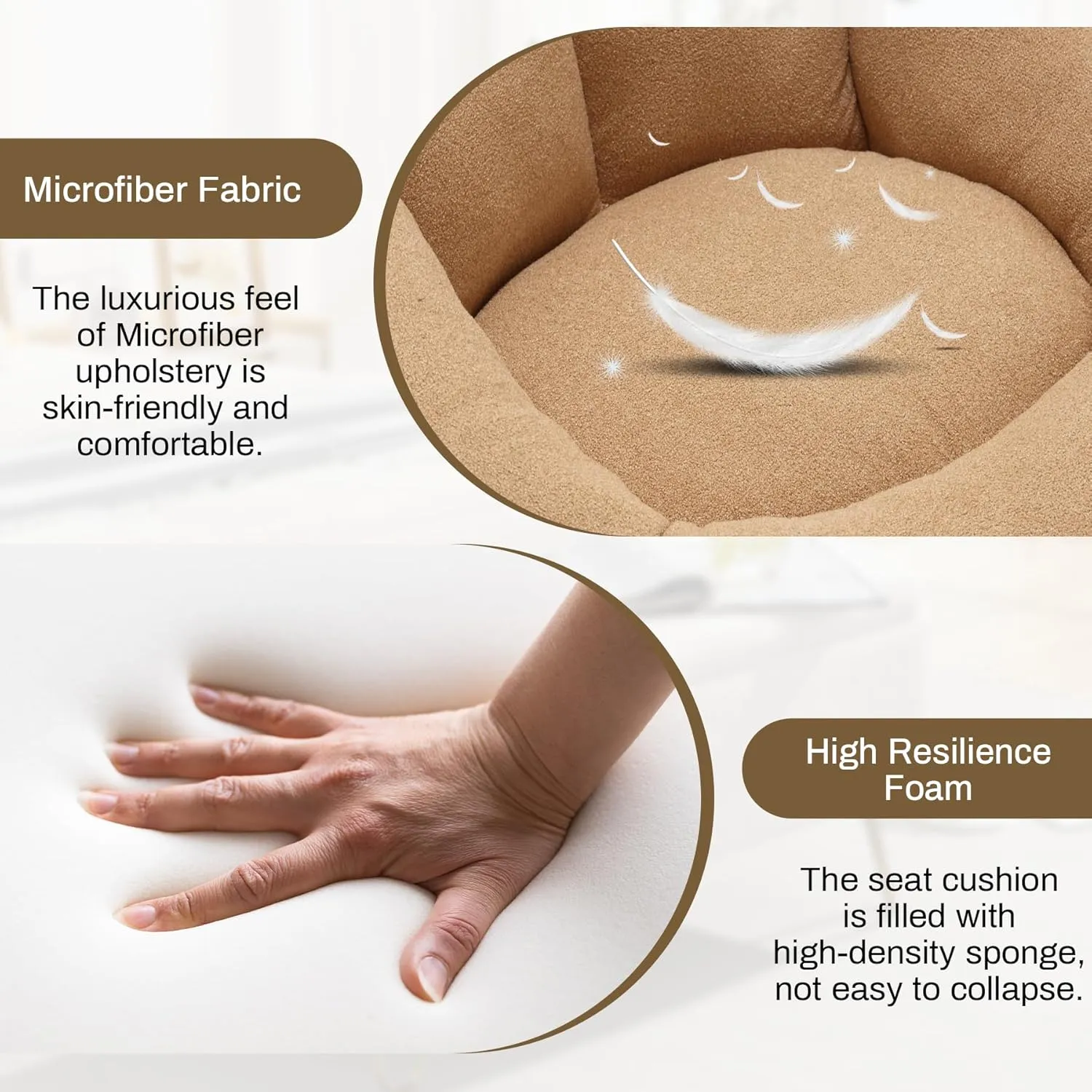 Bean Bag Sofa Chair with Ottoman, Comfy Microfiber Large Lazy Sofa with Footstool, Oversized Upholstered Fluffy Beanbag Chair with Memory Foam Filler for Living Room, Bedroom, Tan