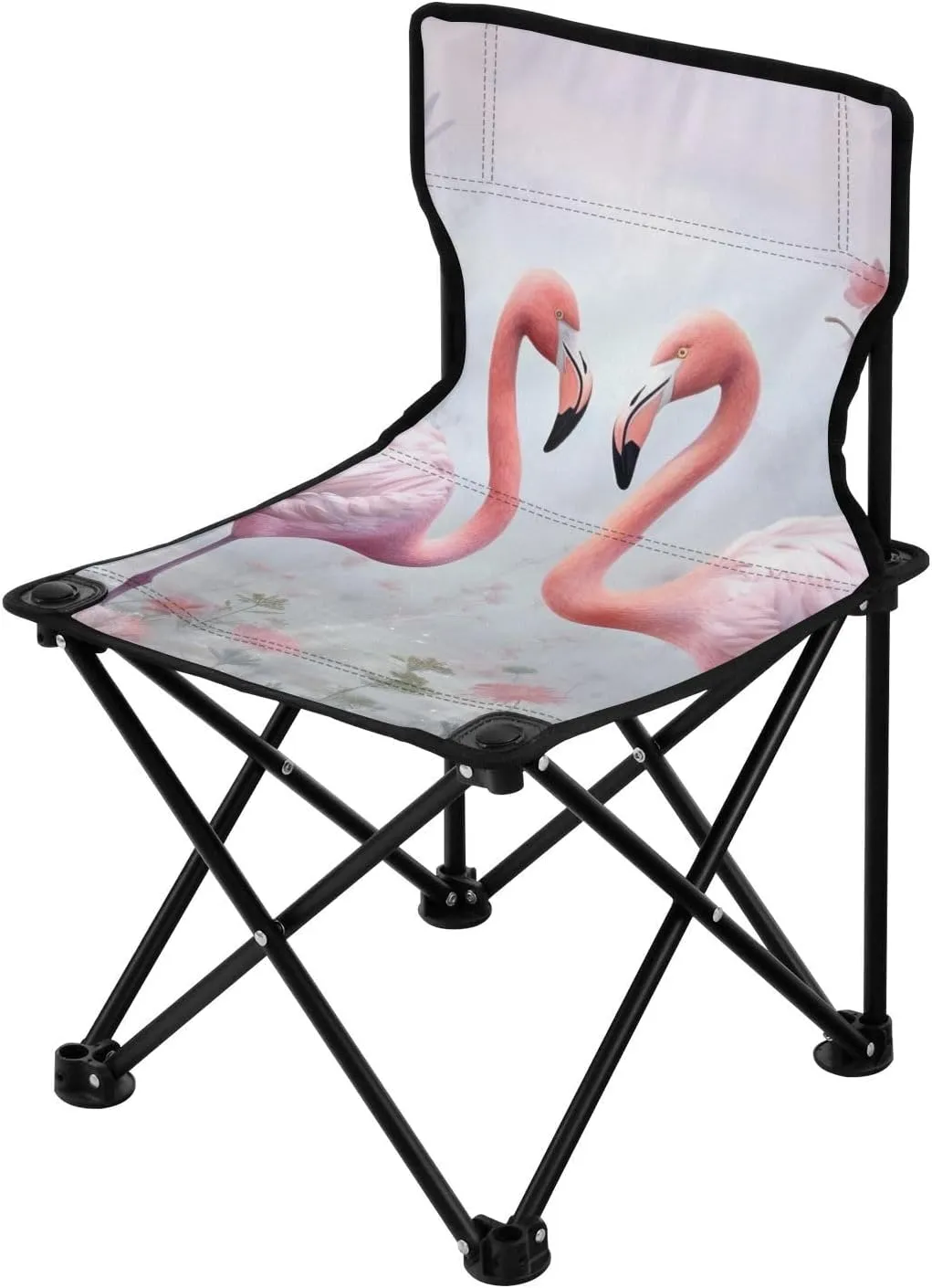 Beautiful Flamingo Portable Outdoor Folding Chair Anti-Slip Padded Oxford Cloth Stool Camping Chair Small for Beach Hiking Fishing Gardening Quad Camp Chair
