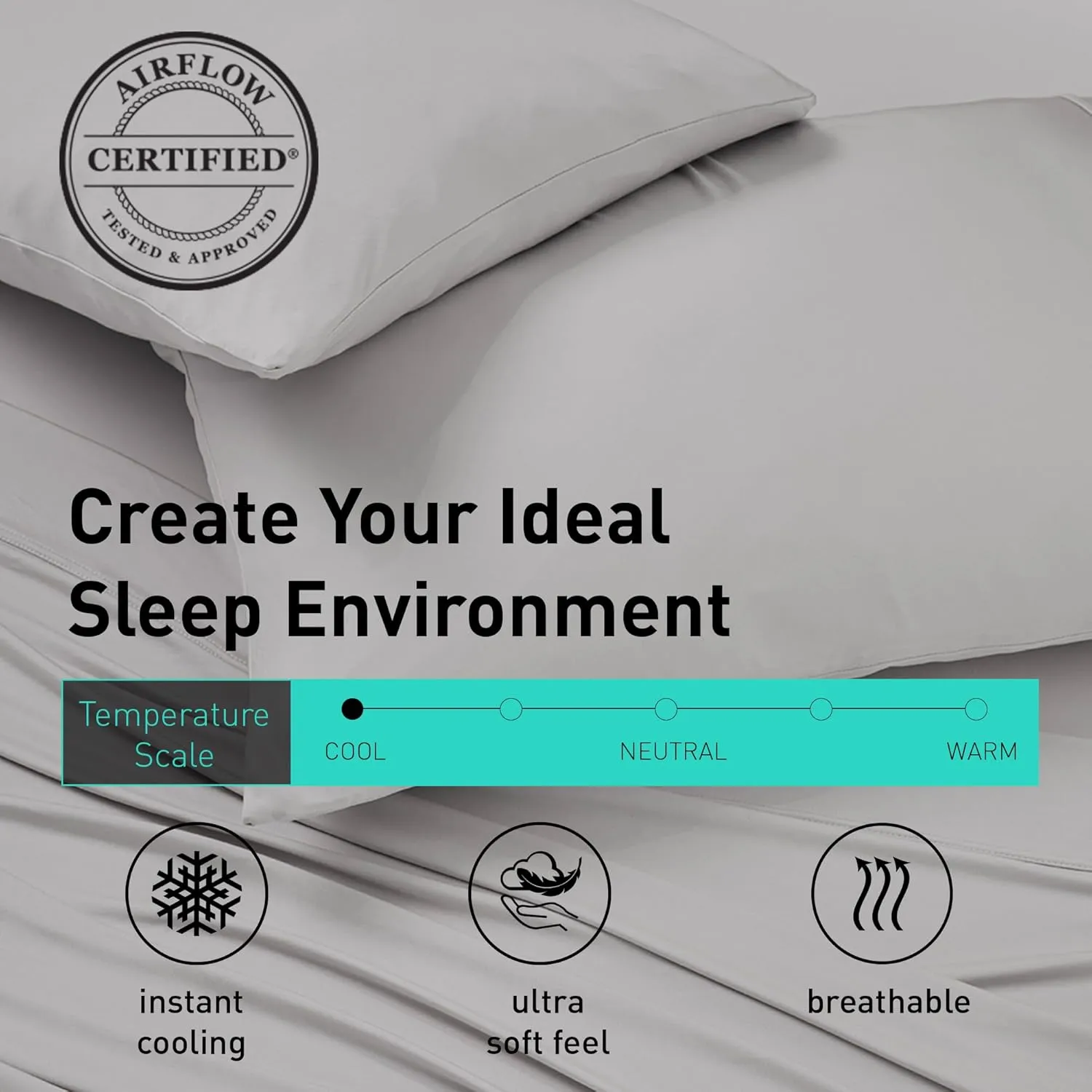 Bedgear Ver-Tex Sheet Set - Instant Cooling Bed Sheets with an Ultra-Soft Feel and Powerband for a Secure Fit - Includes Fitted Sheet, Flat Sheet, and 2 Pillowcase - King/California King, Light Grey