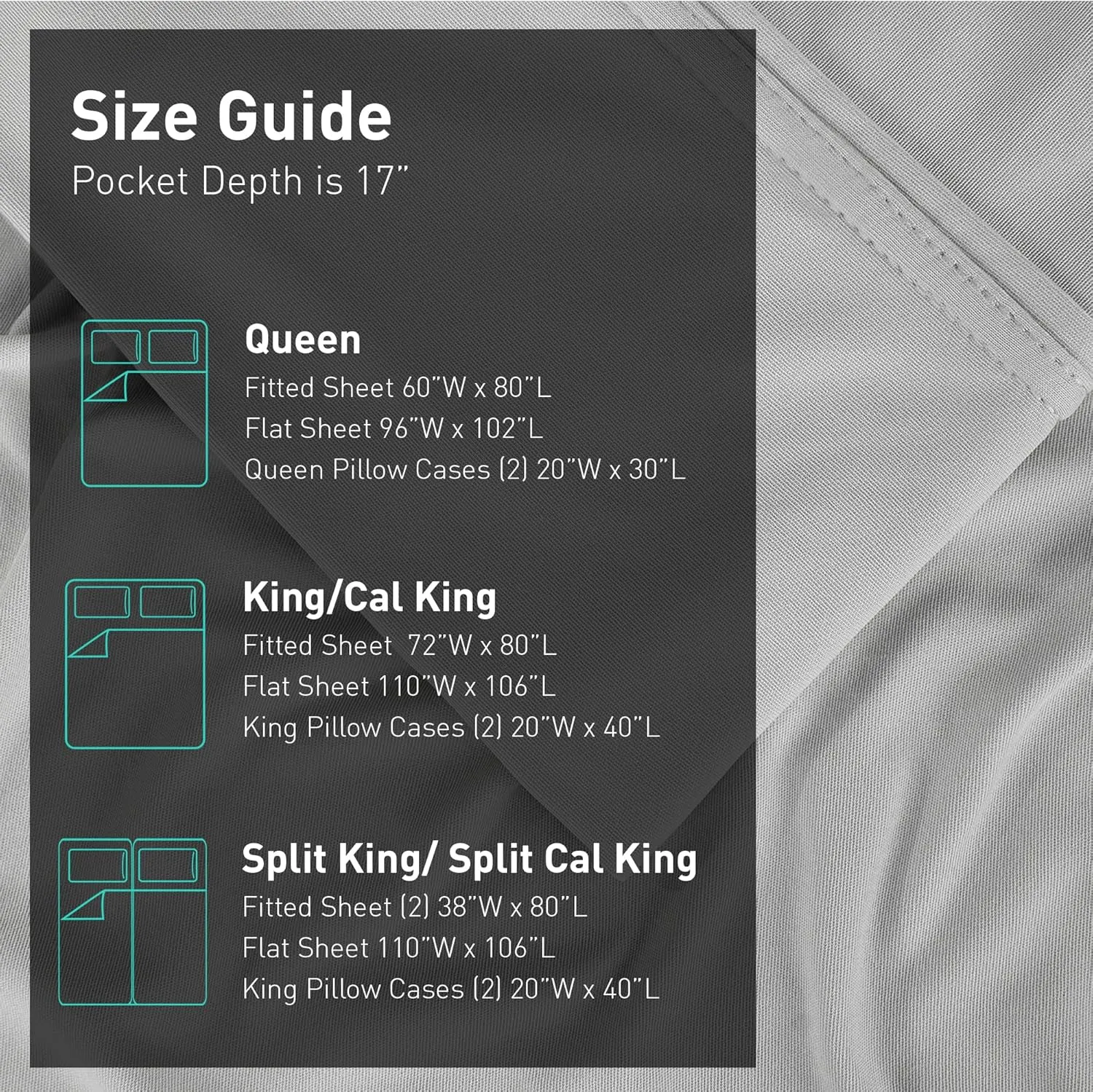 Bedgear Ver-Tex Sheet Set - Instant Cooling Bed Sheets with an Ultra-Soft Feel and Powerband for a Secure Fit - Includes Fitted Sheet, Flat Sheet, and 2 Pillowcase - King/California King, Light Grey