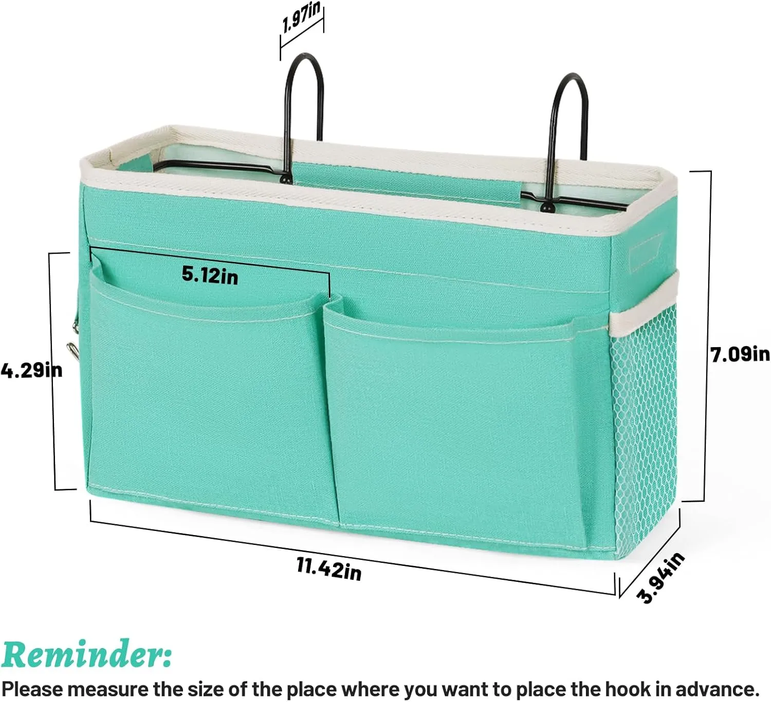 Bedside Caddy Hanging Storage with Water Bottle Holder for Bunk and Hospital Beds, Dorm Rooms (2 Pack Light Green)