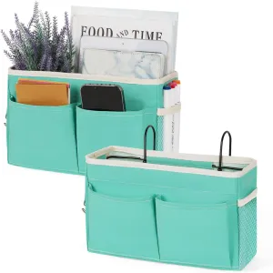 Bedside Caddy Hanging Storage with Water Bottle Holder for Bunk and Hospital Beds, Dorm Rooms (2 Pack Light Green)