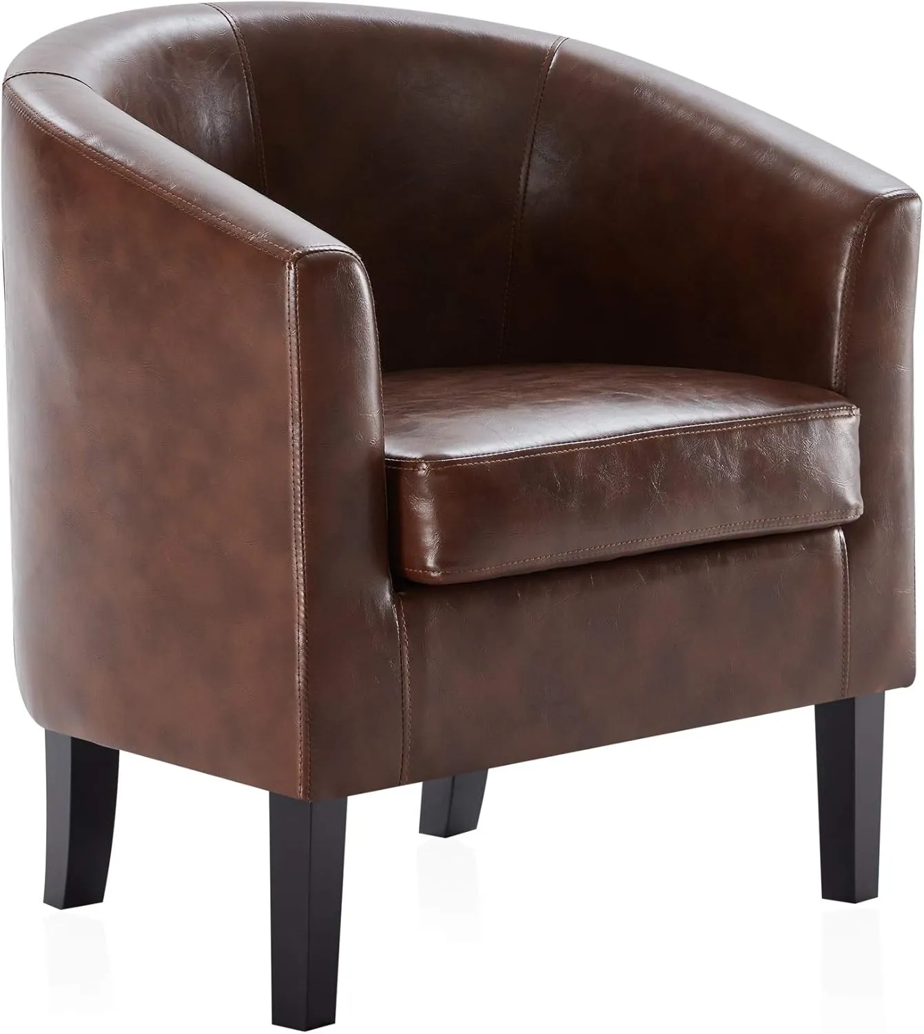 BELLEZE Living Room Chair, Faux Leather Round Accent Barrel Chair, Club Tub Sofa Chair for Bedroom, Corner Chair with Flared Legs and Cozy Soft Padding - Highland (Caramel)