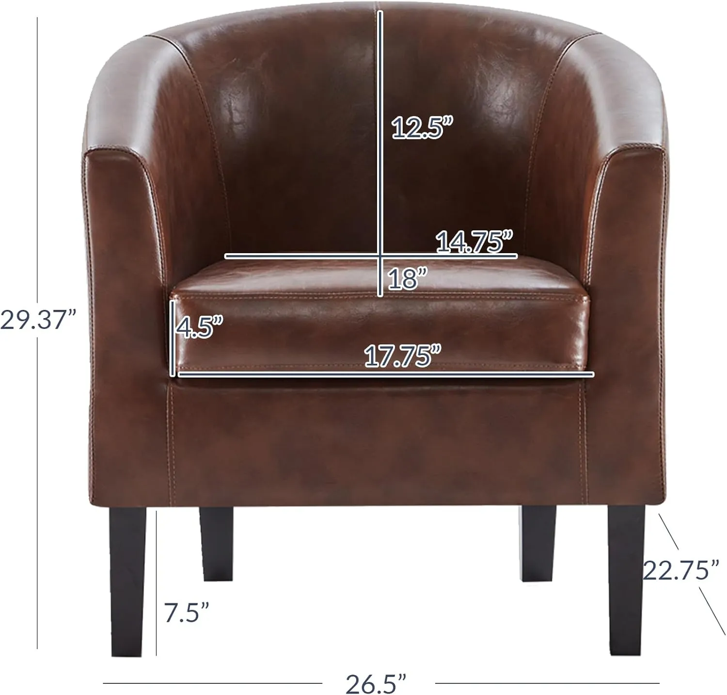 BELLEZE Living Room Chair, Faux Leather Round Accent Barrel Chair, Club Tub Sofa Chair for Bedroom, Corner Chair with Flared Legs and Cozy Soft Padding - Highland (Caramel)
