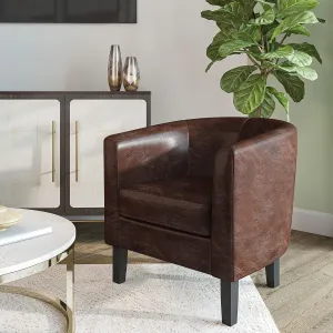 BELLEZE Living Room Chair, Faux Leather Round Accent Barrel Chair, Club Tub Sofa Chair for Bedroom, Corner Chair with Flared Legs and Cozy Soft Padding - Highland (Caramel)