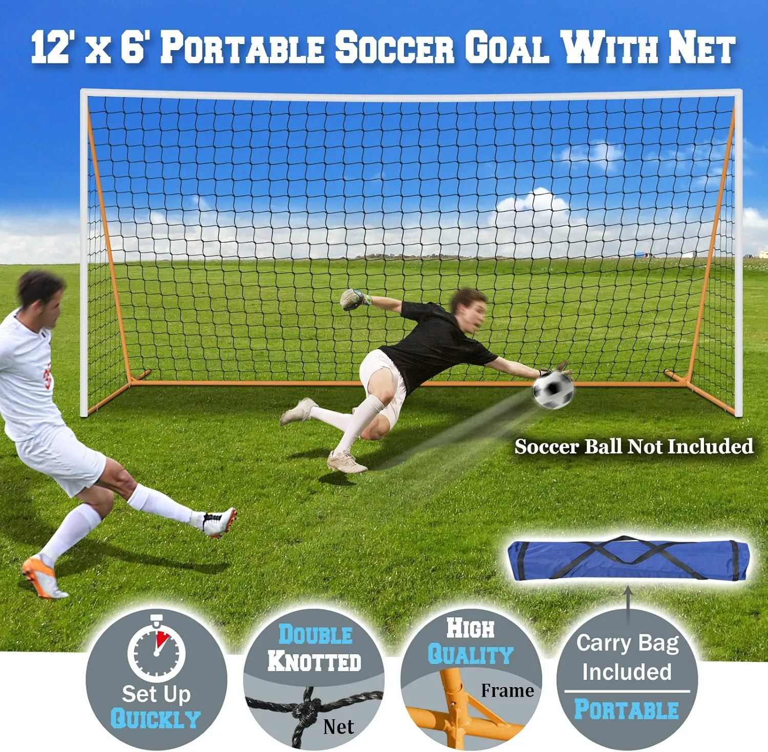 BenefitUSA 12' x 6' Portable Soccer Goal Football Goal Sport Training Sets Quick Set-Up