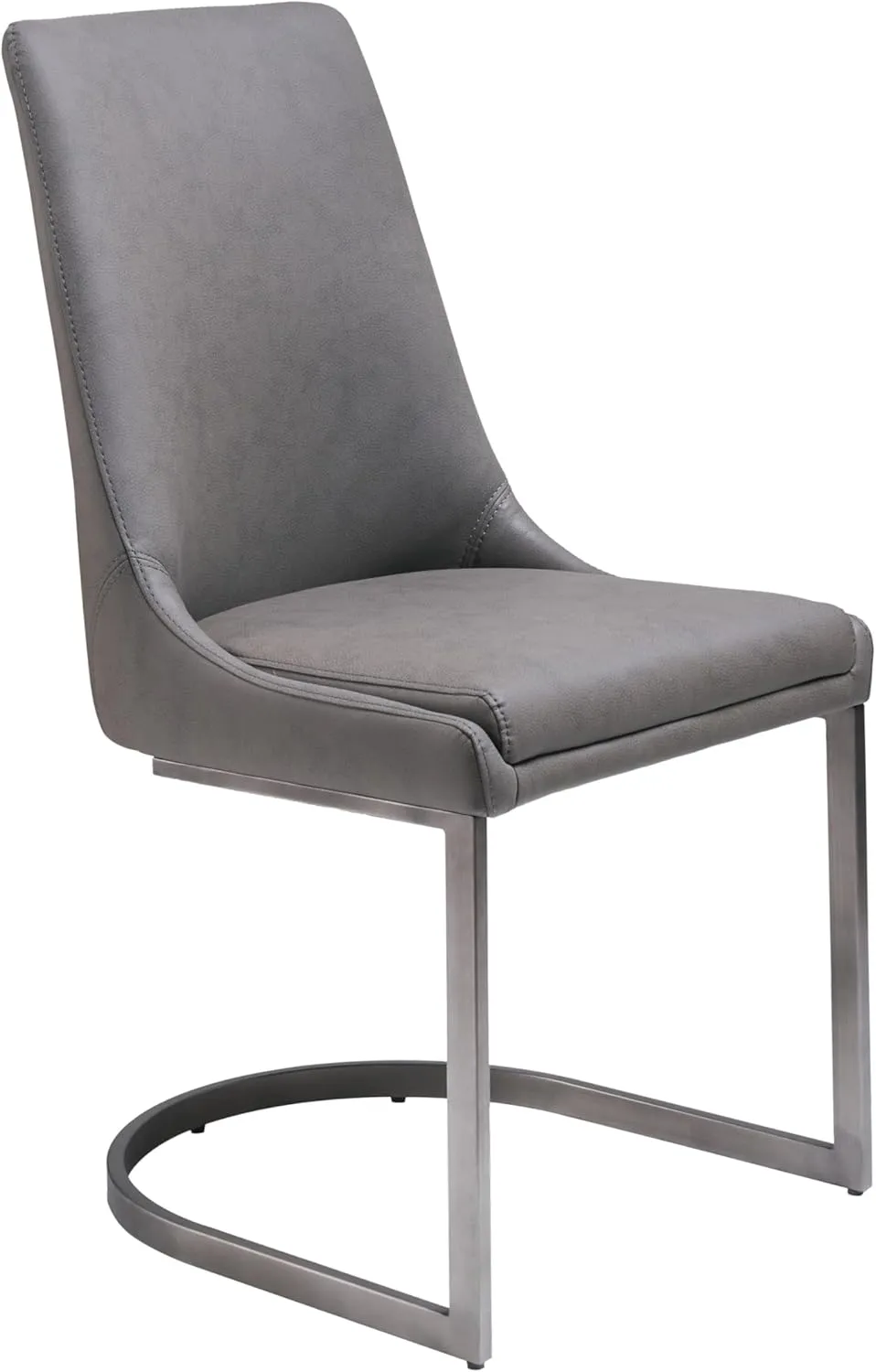 Benjara Benzara Leather Upholstered Chair with U Shaped Base, Silver and Gray