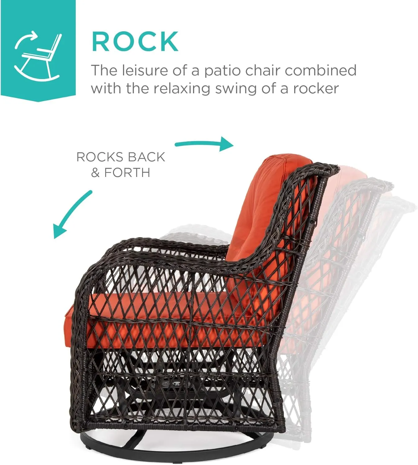 Best Choice Products 3-Piece Outdoor Wicker Patio Bistro Set w/ 2 360-Degree Swivel Rocking Chairs and Tempered Glass Top Side Table - Rust