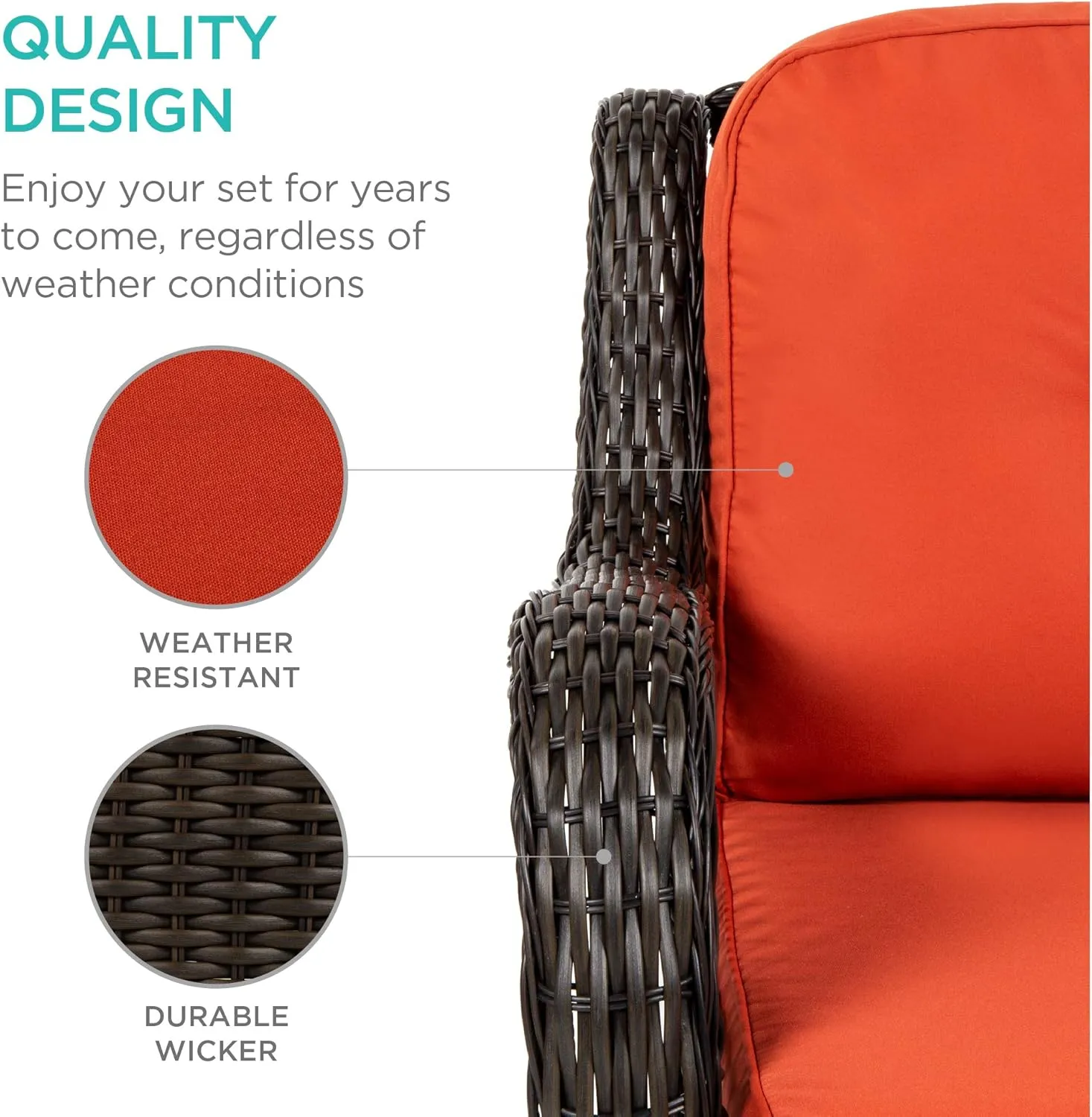Best Choice Products 3-Piece Outdoor Wicker Patio Bistro Set w/ 2 360-Degree Swivel Rocking Chairs and Tempered Glass Top Side Table - Rust
