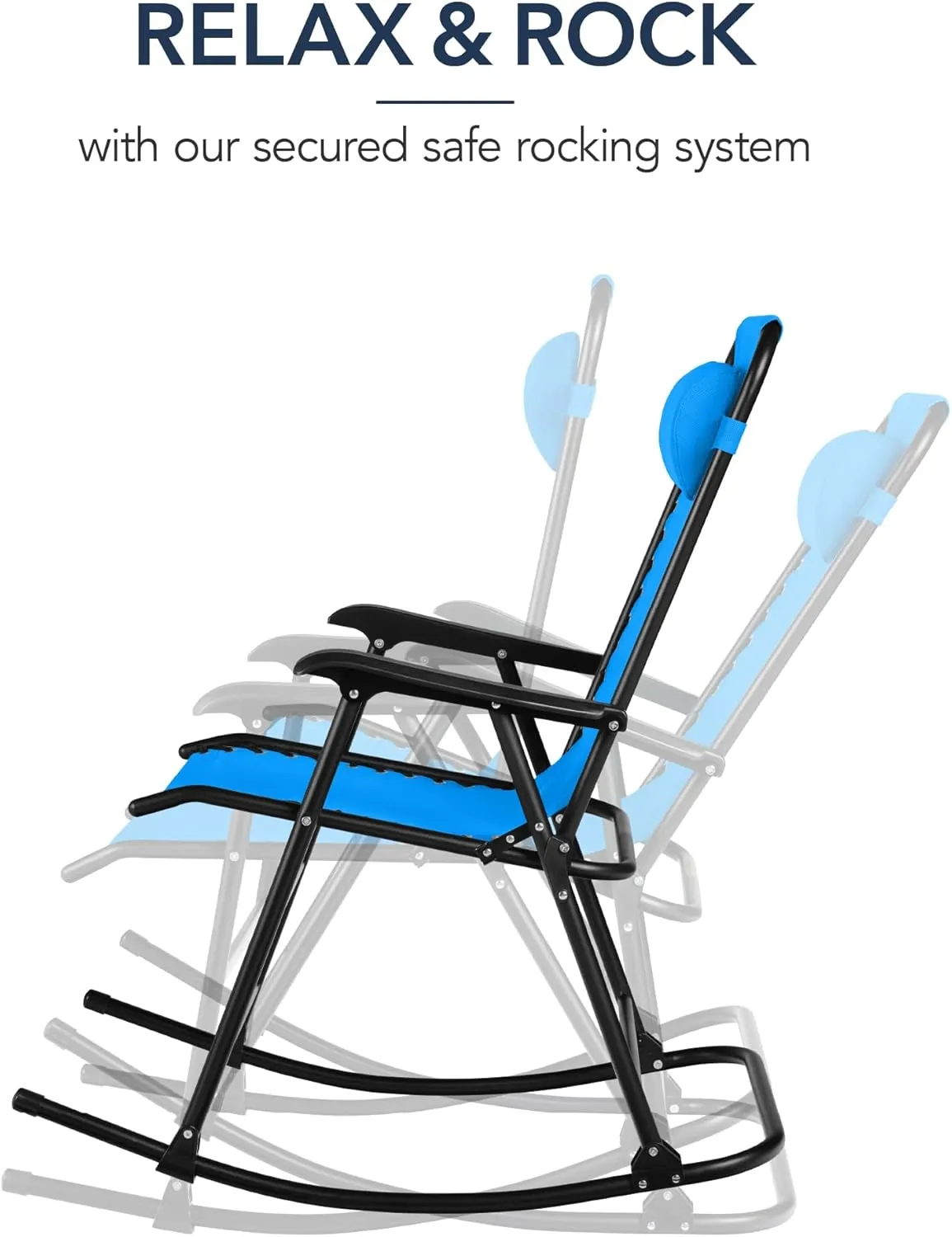 Best Choice Products Outdoor Folding Rocking Chair, Zero Gravity Lounge Chair, Patio Rocker w/Headrest Pillow - Aqua Blue
