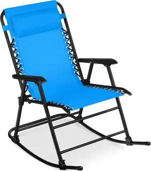 Best Choice Products Outdoor Folding Rocking Chair, Zero Gravity Lounge Chair, Patio Rocker w/Headrest Pillow - Aqua Blue