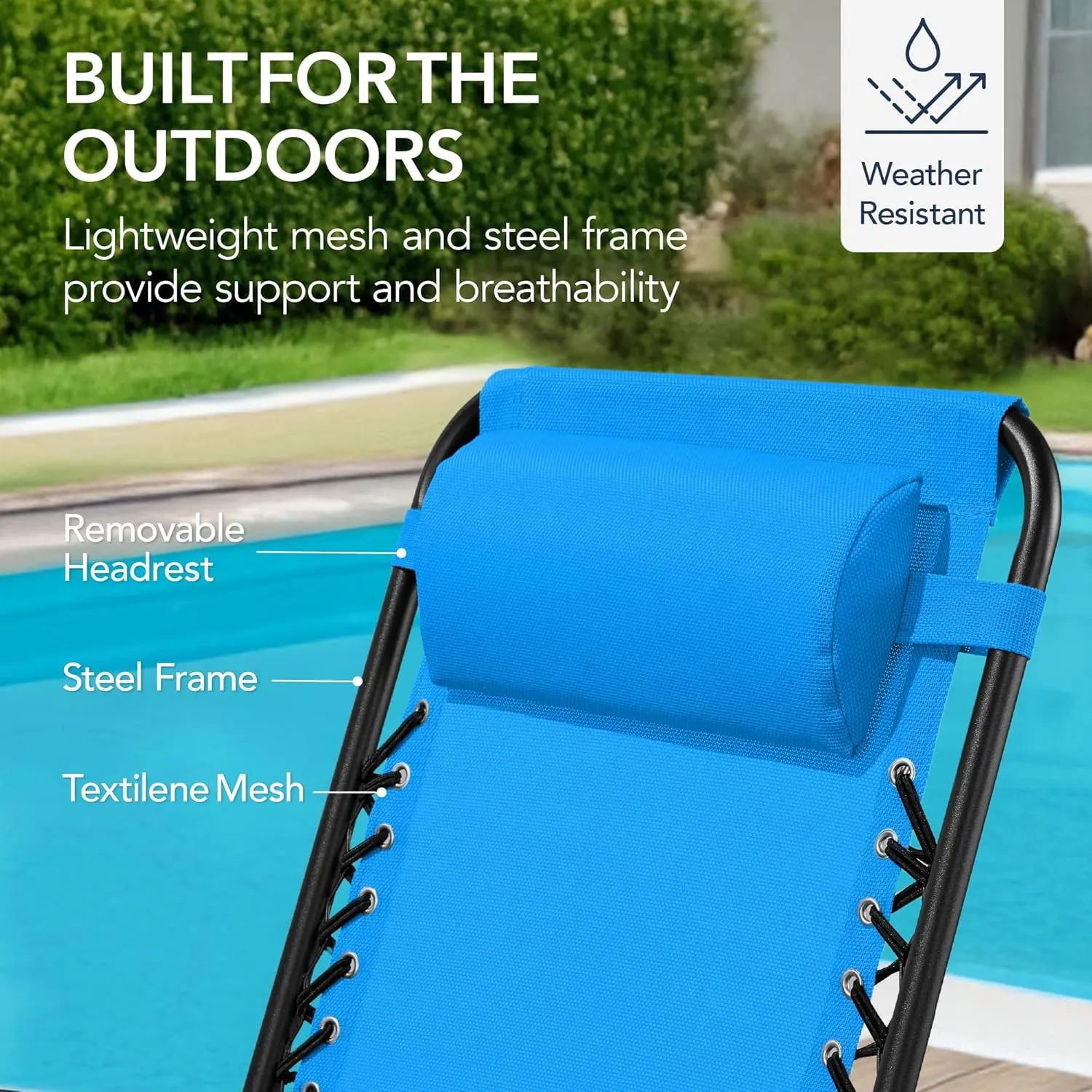 Best Choice Products Outdoor Folding Rocking Chair, Zero Gravity Lounge Chair, Patio Rocker w/Headrest Pillow - Aqua Blue