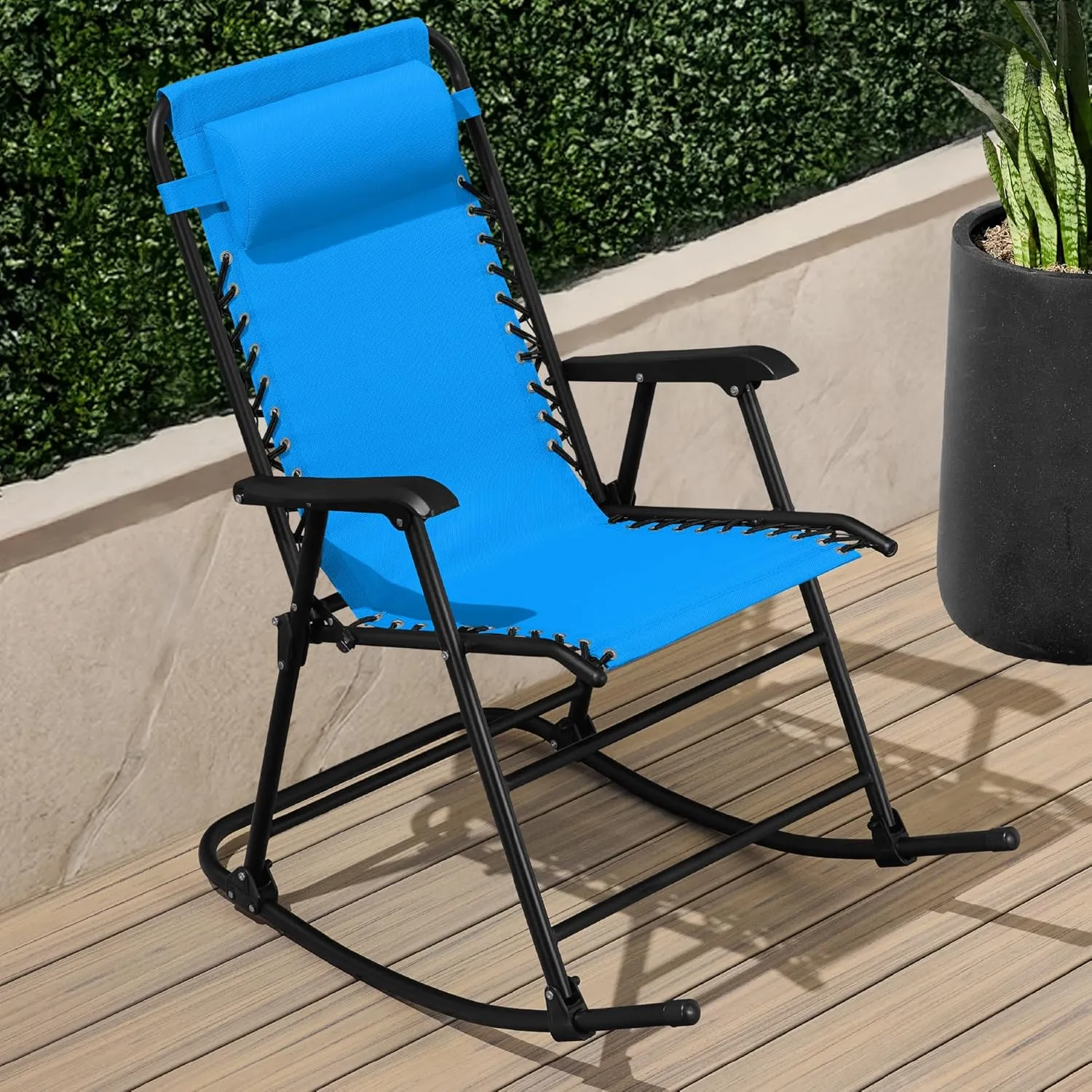 Best Choice Products Outdoor Folding Rocking Chair, Zero Gravity Lounge Chair, Patio Rocker w/Headrest Pillow - Aqua Blue