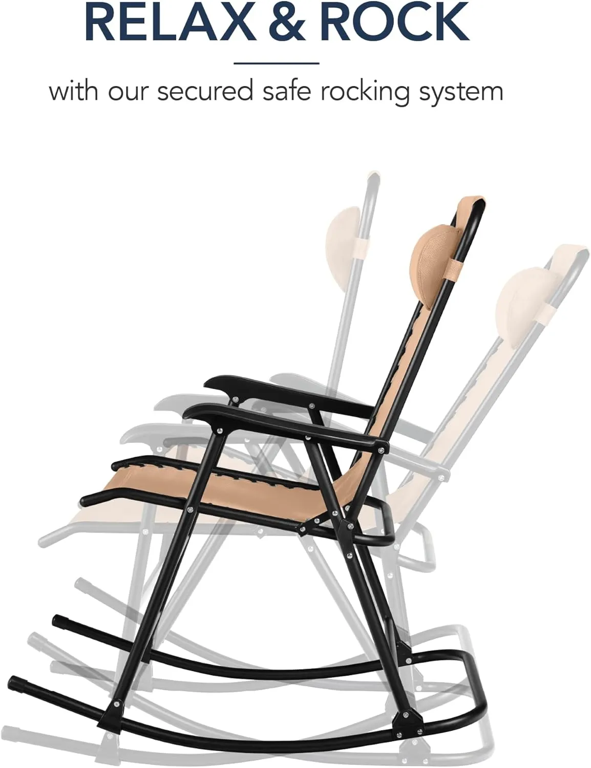 Best Choice Products Outdoor Folding Rocking Chair, Zero Gravity Lounge Chair, Patio Rocker w/Headrest Pillow - Beige