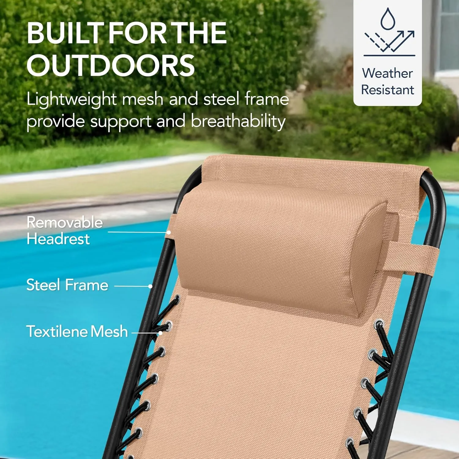 Best Choice Products Outdoor Folding Rocking Chair, Zero Gravity Lounge Chair, Patio Rocker w/Headrest Pillow - Beige