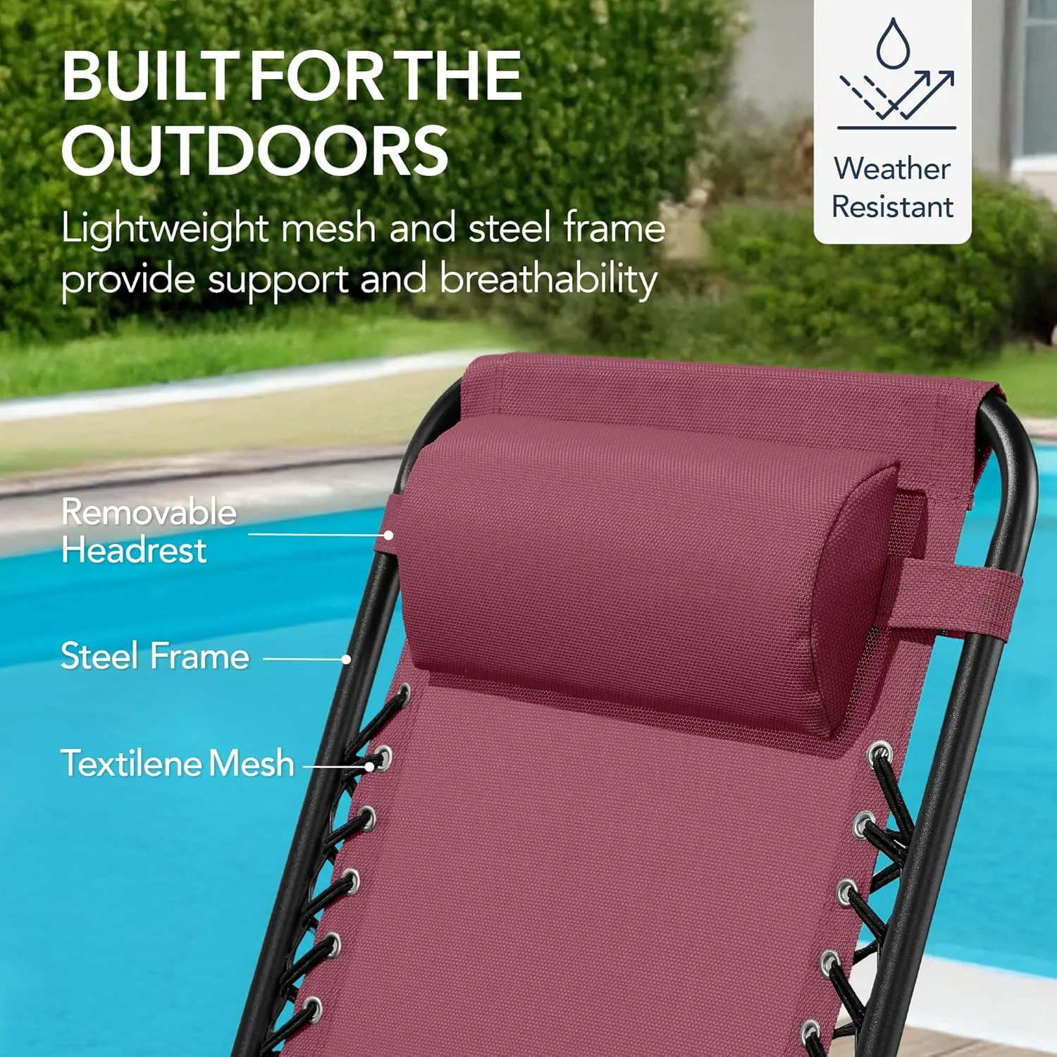Best Choice Products Outdoor Folding Rocking Chair, Zero Gravity Lounge Chair, Patio Rocker w/Headrest Pillow - Burgundy