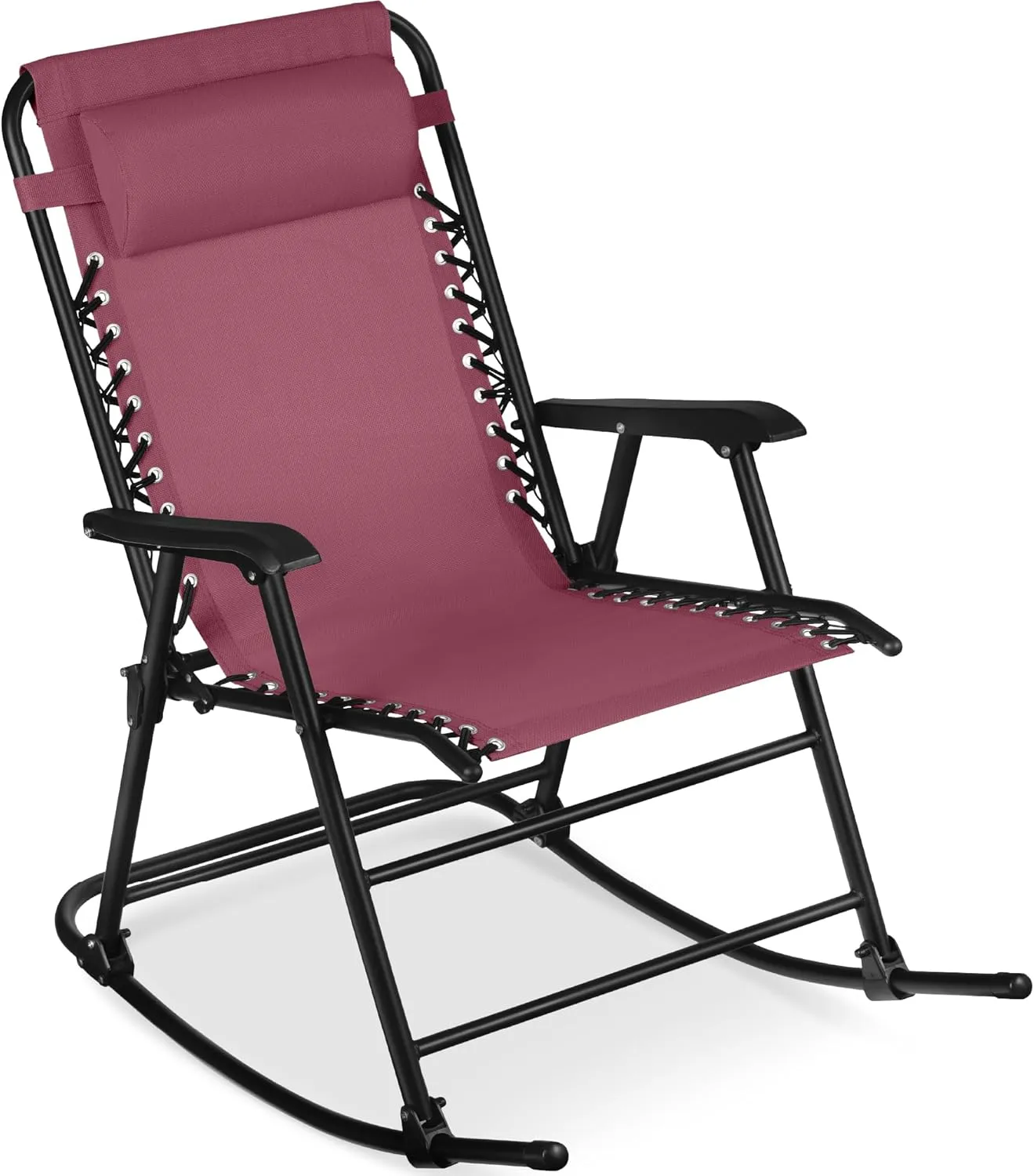 Best Choice Products Outdoor Folding Rocking Chair, Zero Gravity Lounge Chair, Patio Rocker w/Headrest Pillow - Burgundy