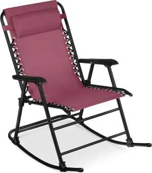 Best Choice Products Outdoor Folding Rocking Chair, Zero Gravity Lounge Chair, Patio Rocker w/Headrest Pillow - Burgundy