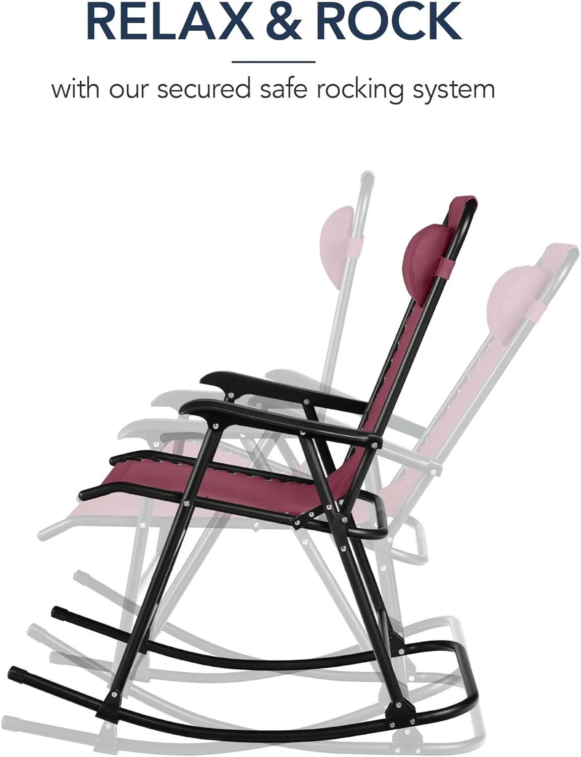 Best Choice Products Outdoor Folding Rocking Chair, Zero Gravity Lounge Chair, Patio Rocker w/Headrest Pillow - Burgundy