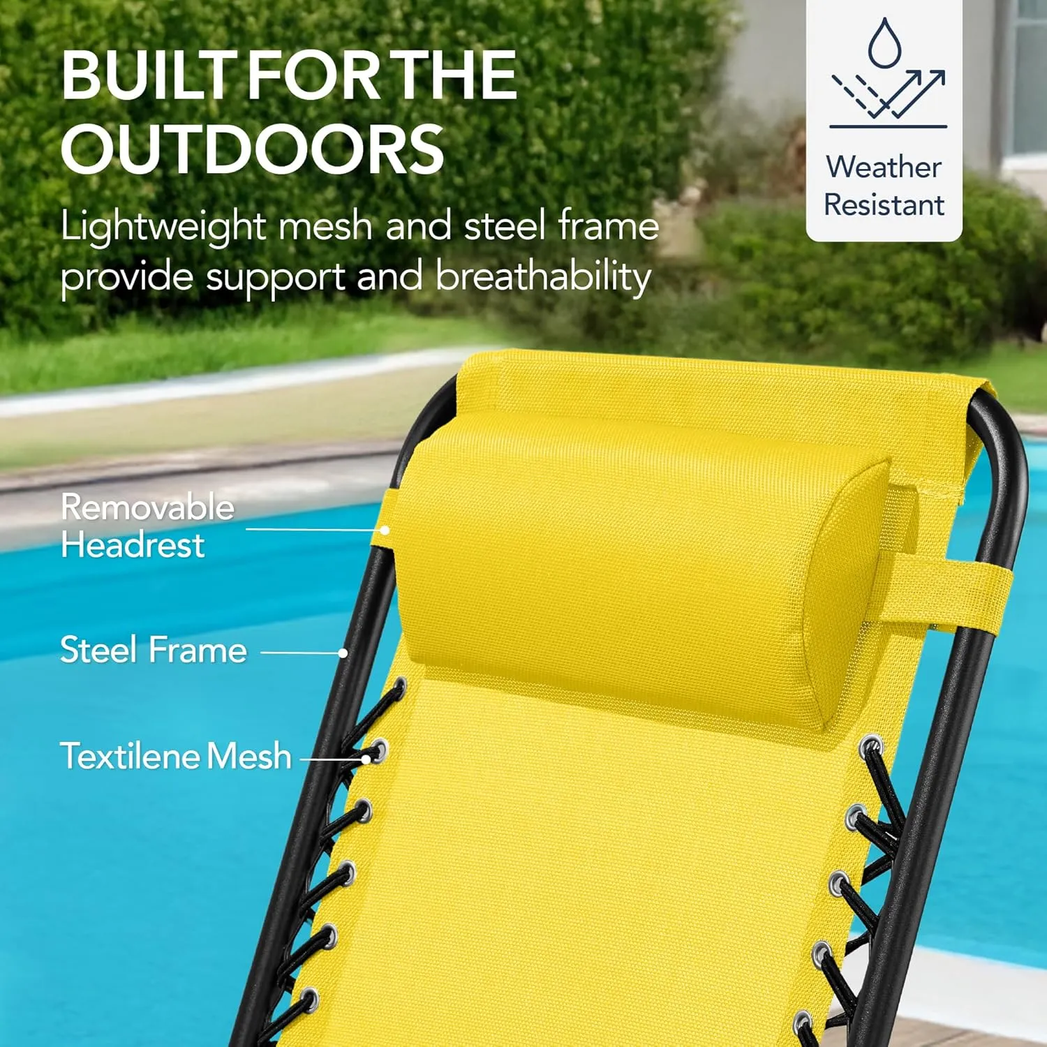 Best Choice Products Outdoor Folding Rocking Chair, Zero Gravity Lounge Chair, Patio Rocker w/Headrest Pillow - Sunflower Yellow