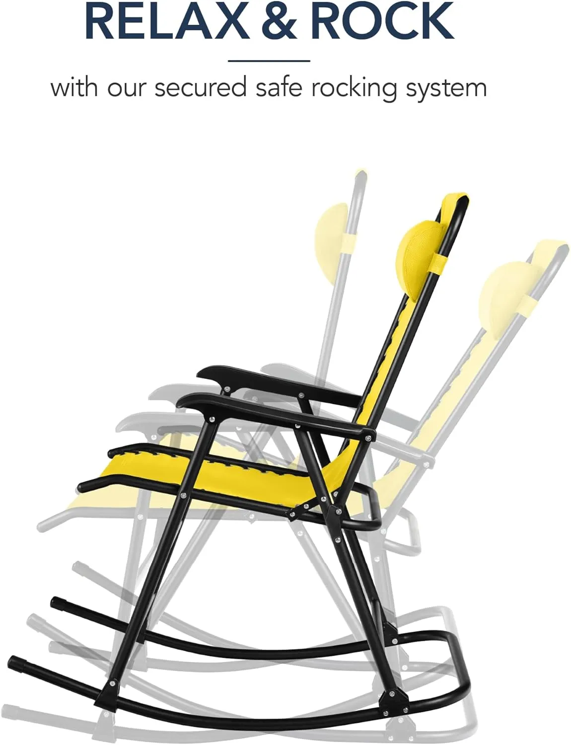 Best Choice Products Outdoor Folding Rocking Chair, Zero Gravity Lounge Chair, Patio Rocker w/Headrest Pillow - Sunflower Yellow