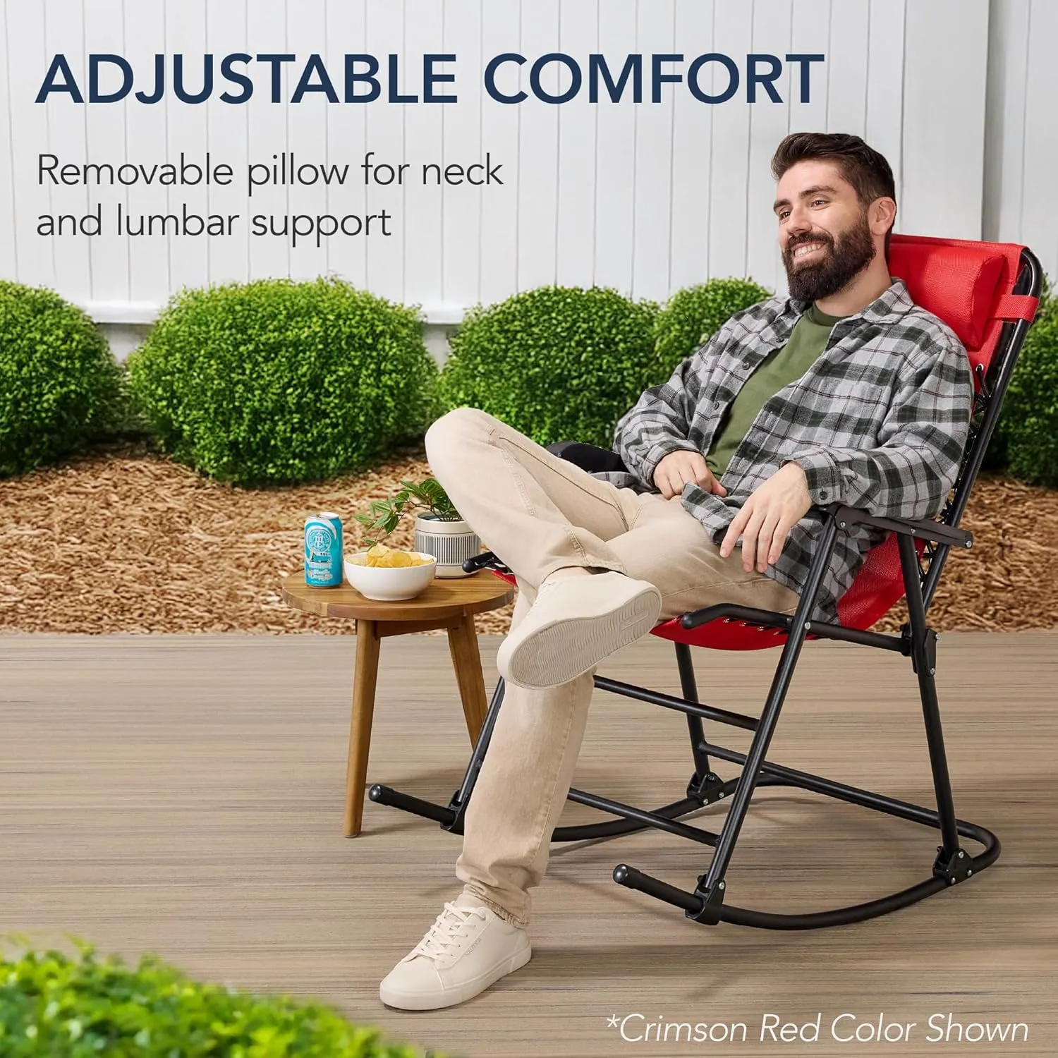 Best Choice Products Outdoor Folding Rocking Chair, Zero Gravity Lounge Chair, Patio Rocker w/Headrest Pillow - Sunflower Yellow