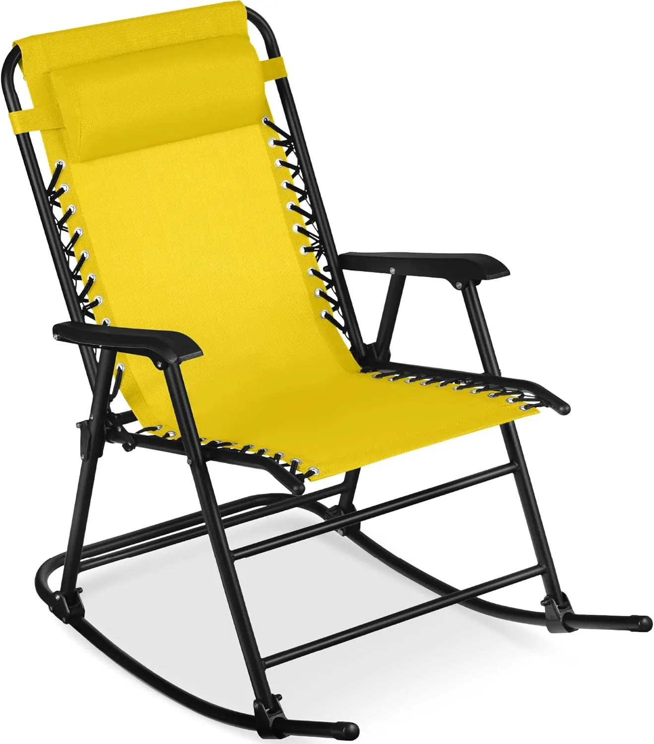Best Choice Products Outdoor Folding Rocking Chair, Zero Gravity Lounge Chair, Patio Rocker w/Headrest Pillow - Sunflower Yellow