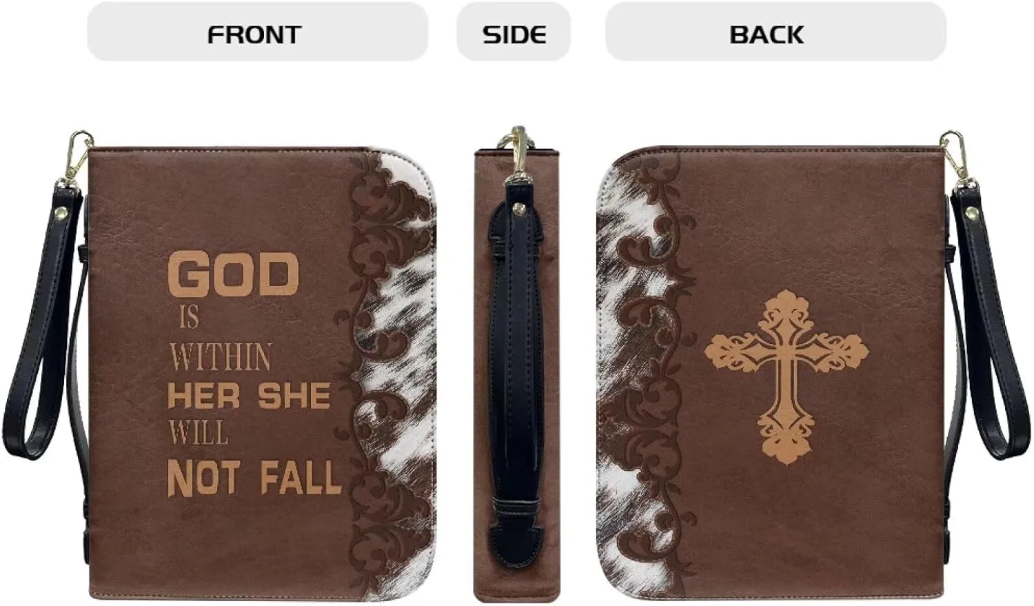 Bible Cover with Black Ribbon Study Bible Tote Bag Zip Carrying Case Handle and Pocket Bible Bag for Men & Women