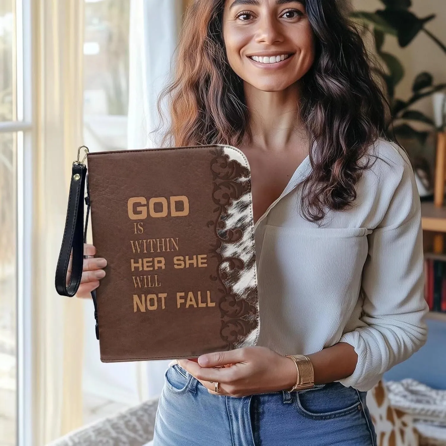 Bible Cover with Black Ribbon Study Bible Tote Bag Zip Carrying Case Handle and Pocket Bible Bag for Men & Women