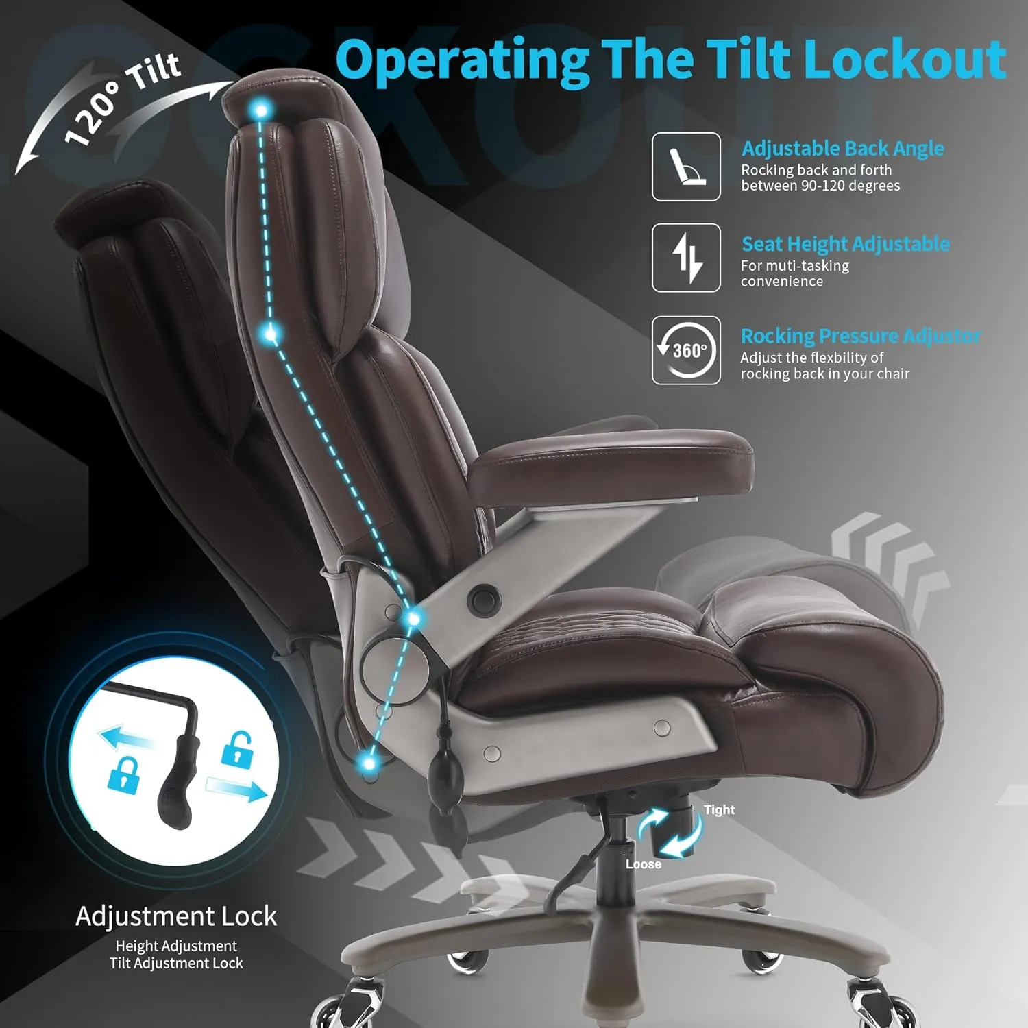 Big and Tall Office Chair 500lbs - Adjustable Headrest&Lumbar Support, 3D Flip Arms, Large Wheels &Heavy Duty Metal Base, Ergonomic High Back Computer Chair Desk Chair, Thick Padded Extra Wide Seat