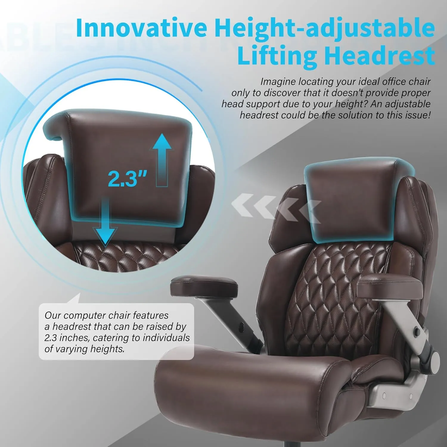 Big and Tall Office Chair 500lbs - Adjustable Headrest&Lumbar Support, 3D Flip Arms, Large Wheels &Heavy Duty Metal Base, Ergonomic High Back Computer Chair Desk Chair, Thick Padded Extra Wide Seat